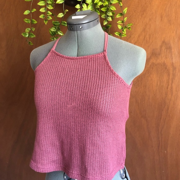 Charlotte Russe Tops - Mauve Dark Pink Knit Halter Neck Cropped Tank